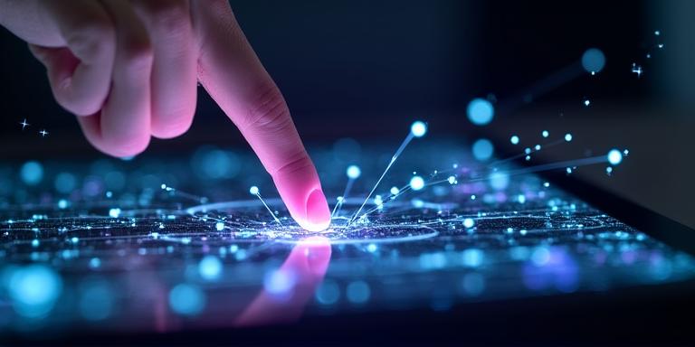 Close up of a futuristic responsive AI dashboard interface