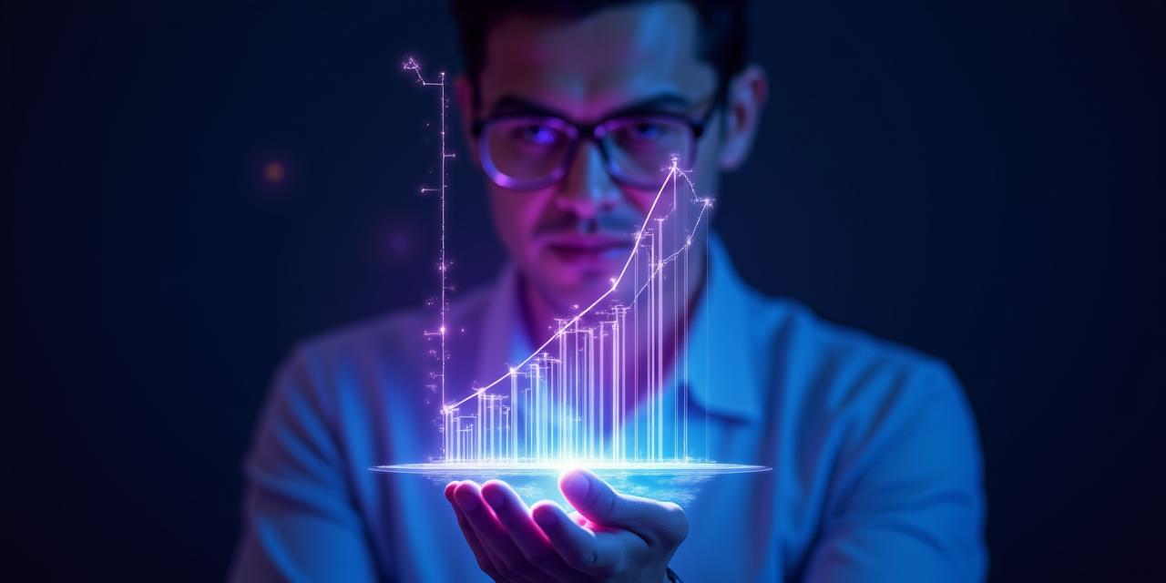 Data scientist analyzing ROI growth charts on a futuristic interface
